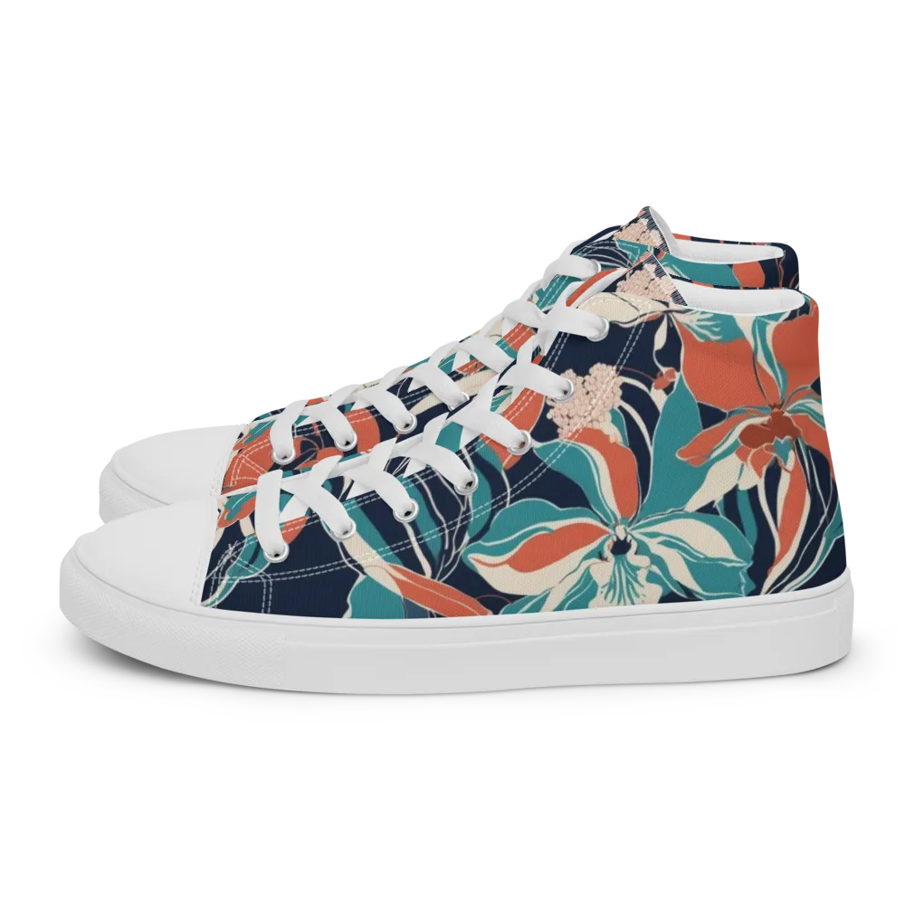 Tidal Blossoms on Men's High Top Canvas Shoes — Left