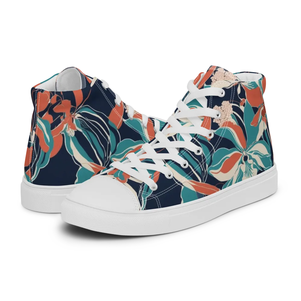 Tidal Blossoms on Men's High Top Canvas Shoes — Left