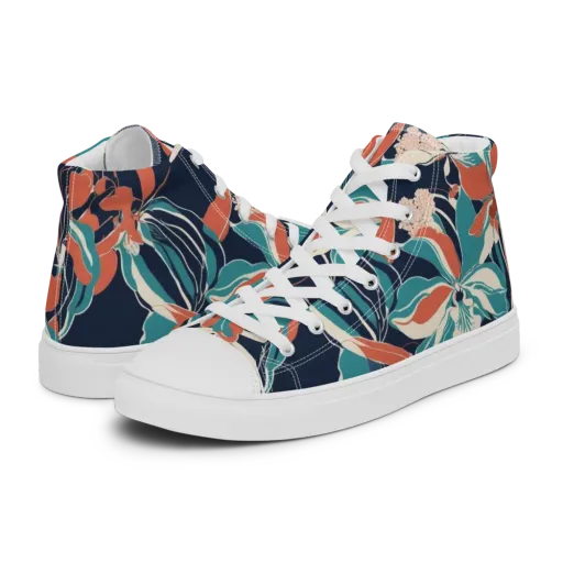 Tidal Blossoms on a Men's High Top Canvas Shoes