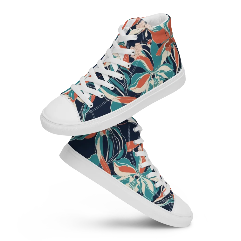 Tidal Blossoms on Men's High Top Canvas Shoes — Front