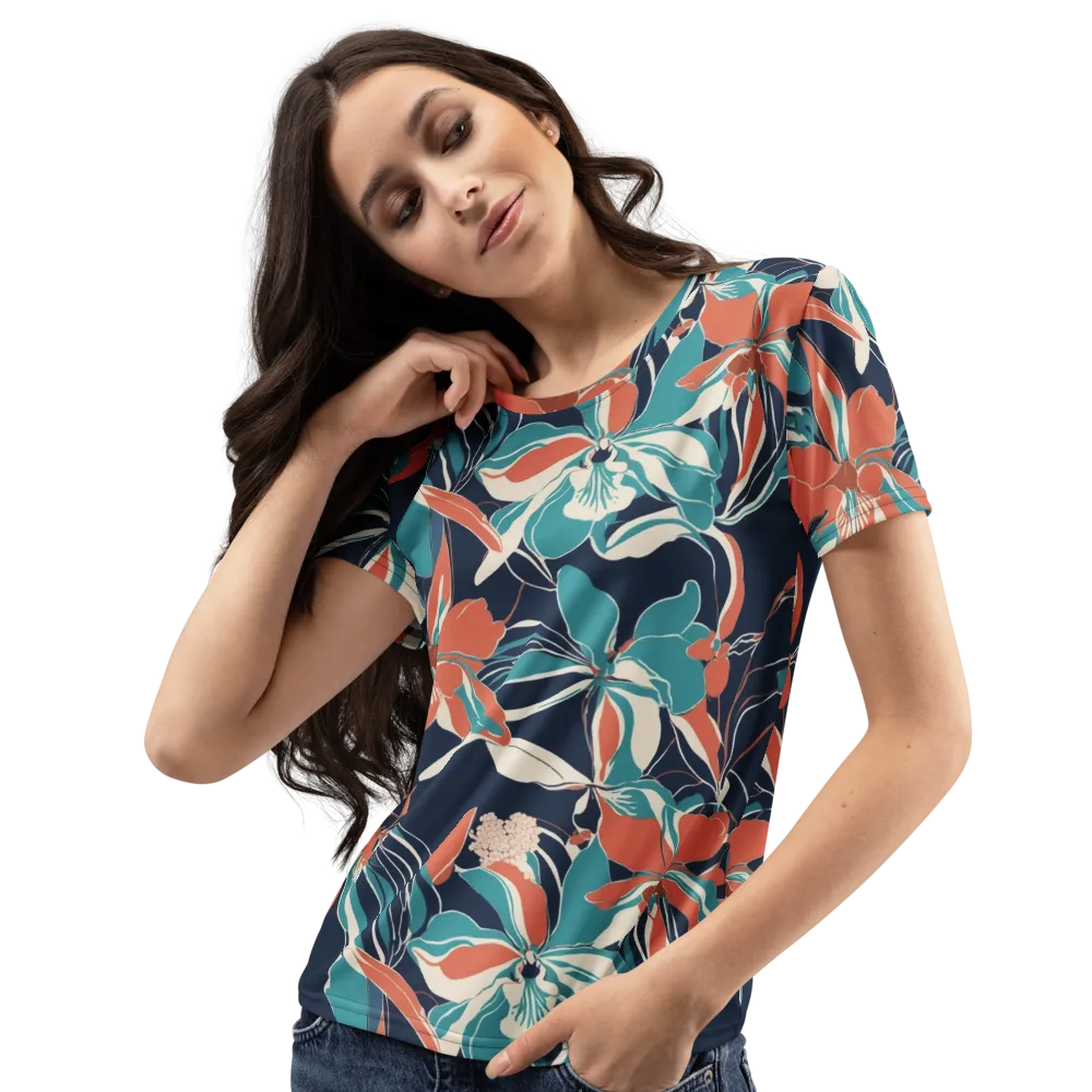 Tidal Blossoms on Women's Crew Neck T-Shirt — Left Front