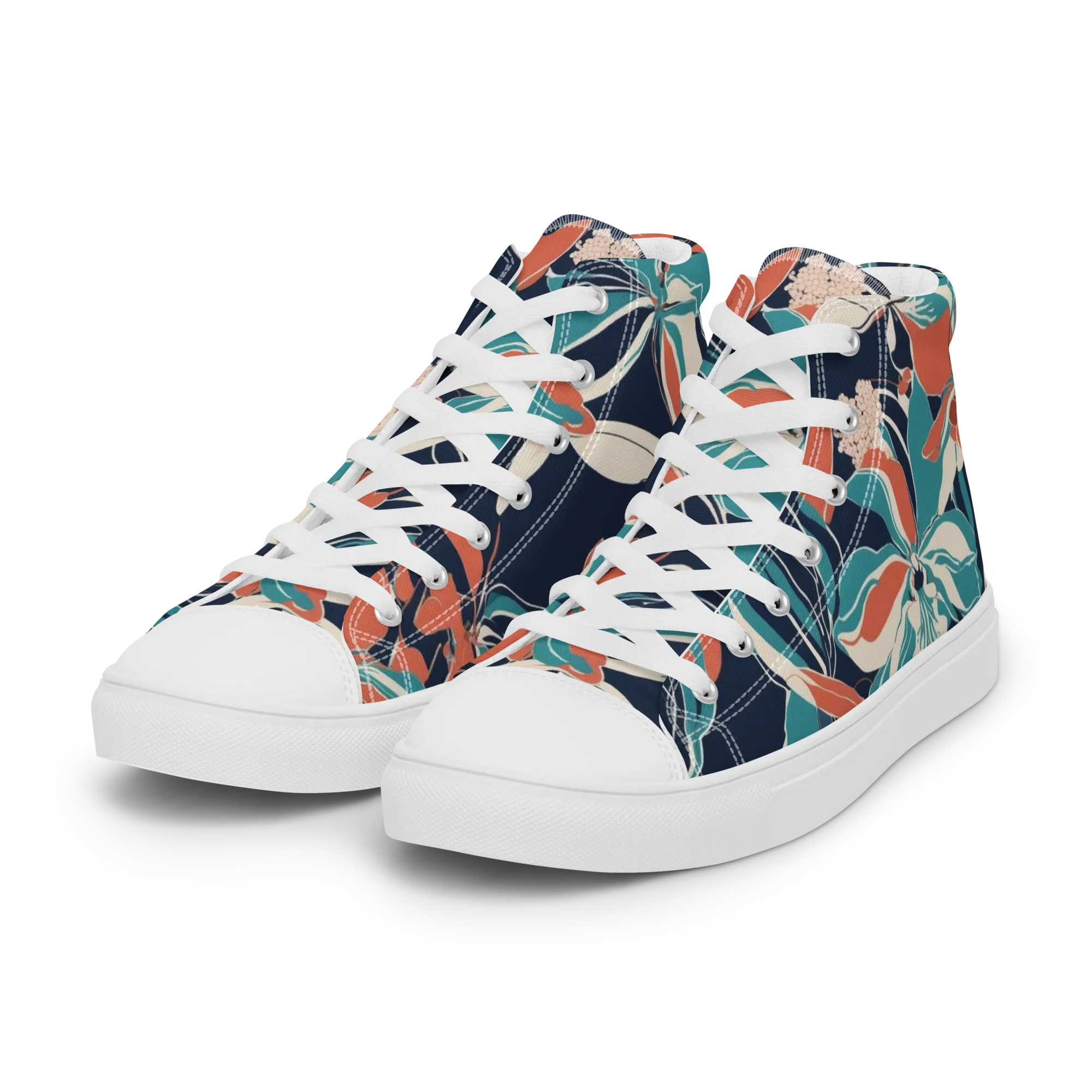 Tidal Blossoms on Women's High Top Canvas Shoes — Left Front