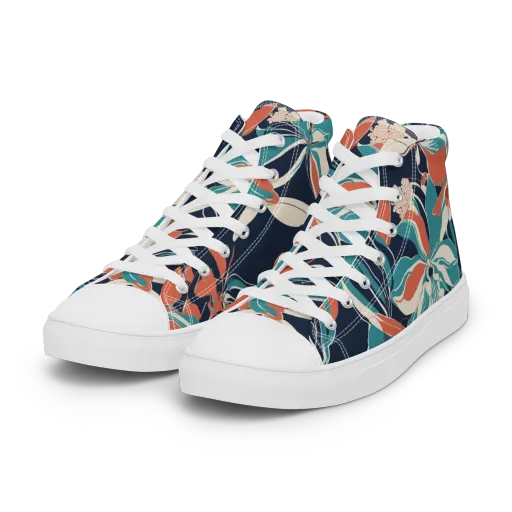 Tidal Blossoms on a Women's High Top Canvas Shoes