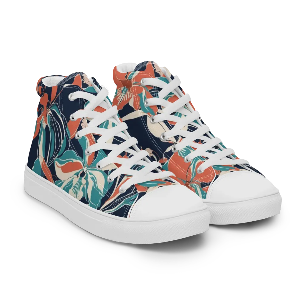 Tidal Blossoms on Women's High Top Canvas Shoes — Right Front