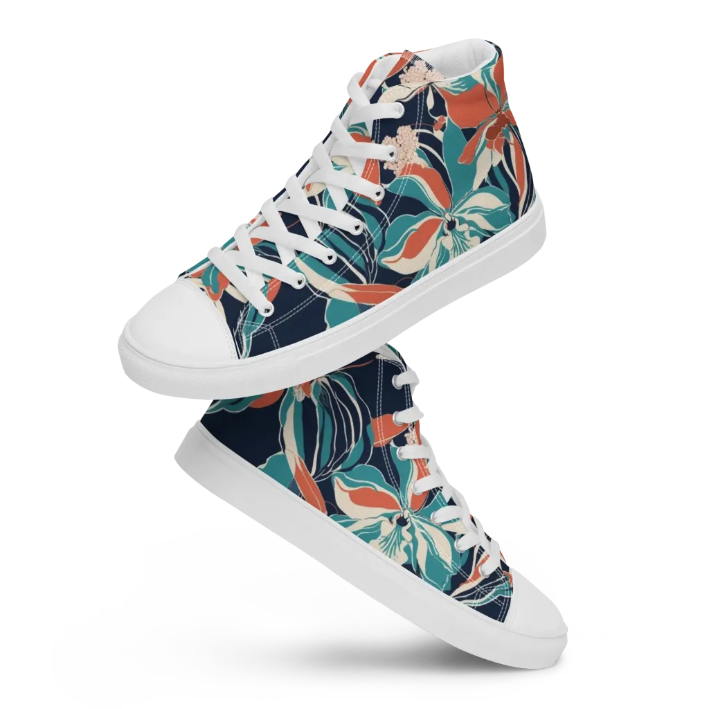 Tidal Blossoms on Women's High Top Canvas Shoes — Front