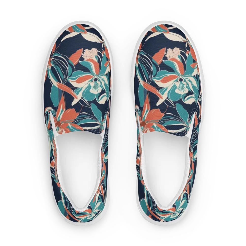Tidal Blossoms on Men's Slip-On Canvas Shoes — Front