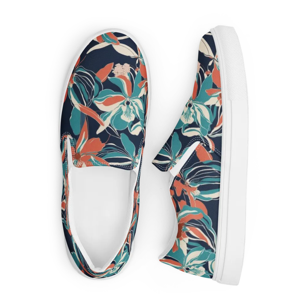 Tidal Blossoms on Men's Slip-On Canvas Shoes — Front