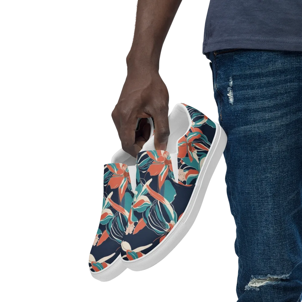 Tidal Blossoms on Men's Slip-On Canvas Shoes — Left Front