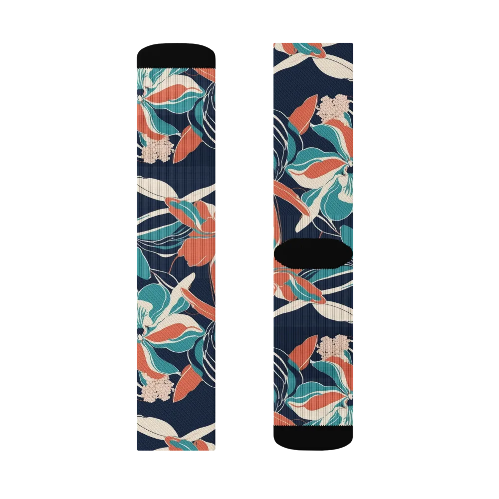 Tidal Blossoms on Socks — Left Sock