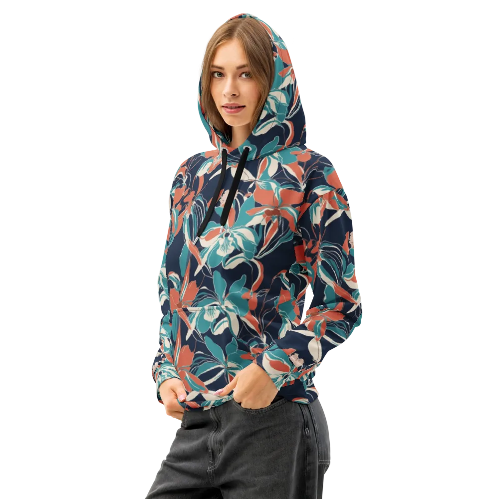 Tidal Blossoms on Cotton Hoodie — Left Front