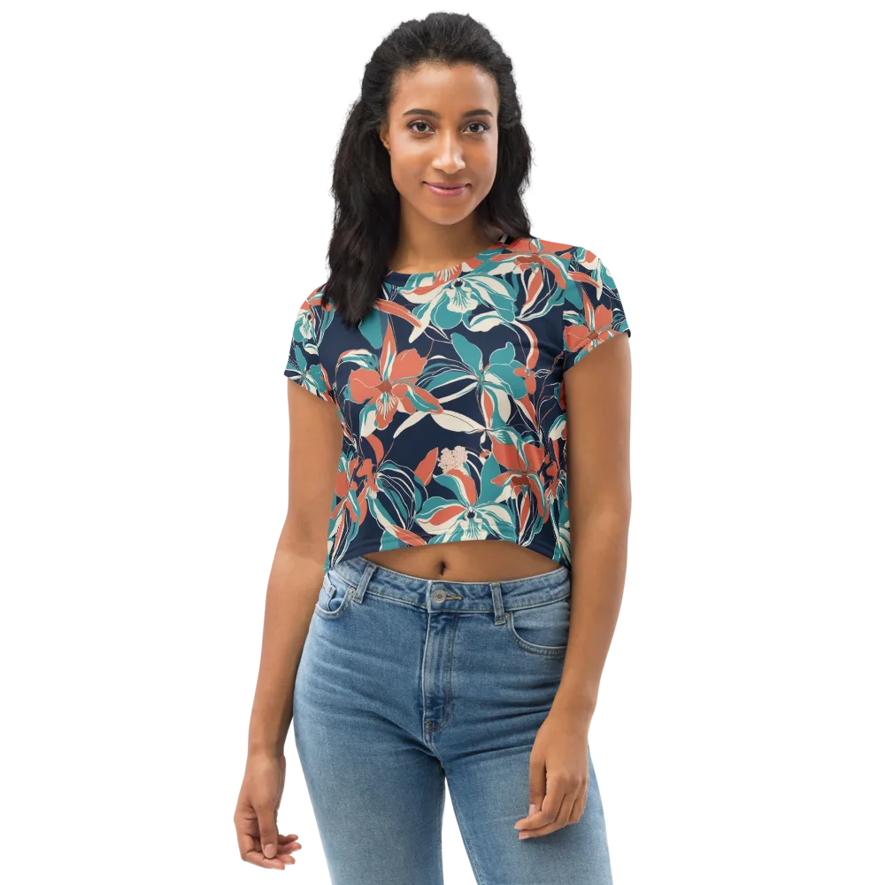 Tidal Blossoms on Crop Tee — Front