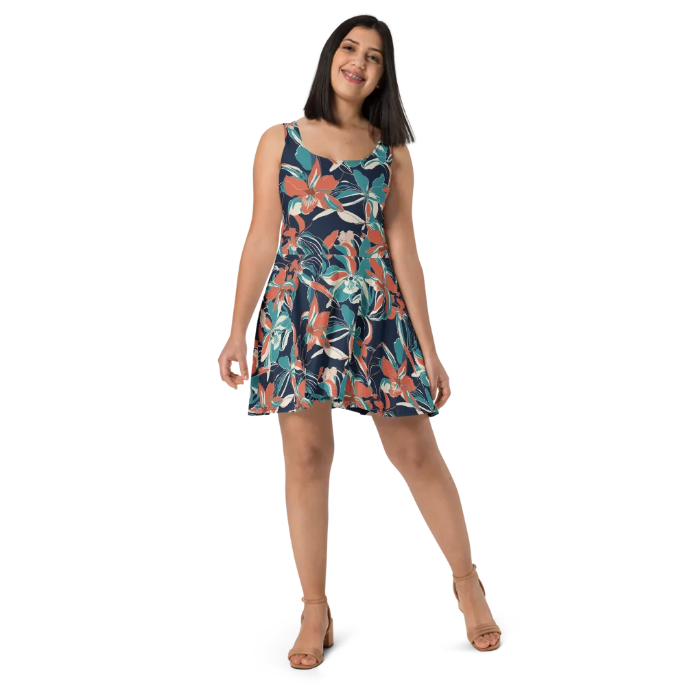 Tidal Blossoms on Skater Dress — Front