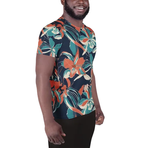 Tidal Blossoms on a Men's Athletic T-Shirt