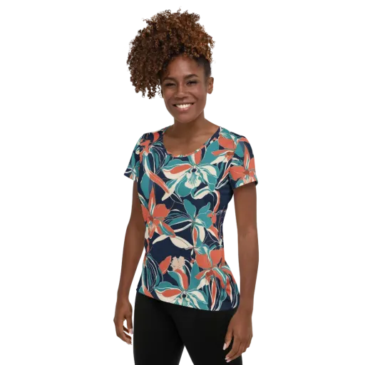 Tidal Blossoms on a Women's Athletic T-Shirt