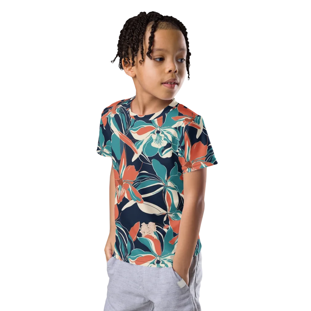 Tidal Blossoms on Kids Crew Neck T-Shirt — Left Front