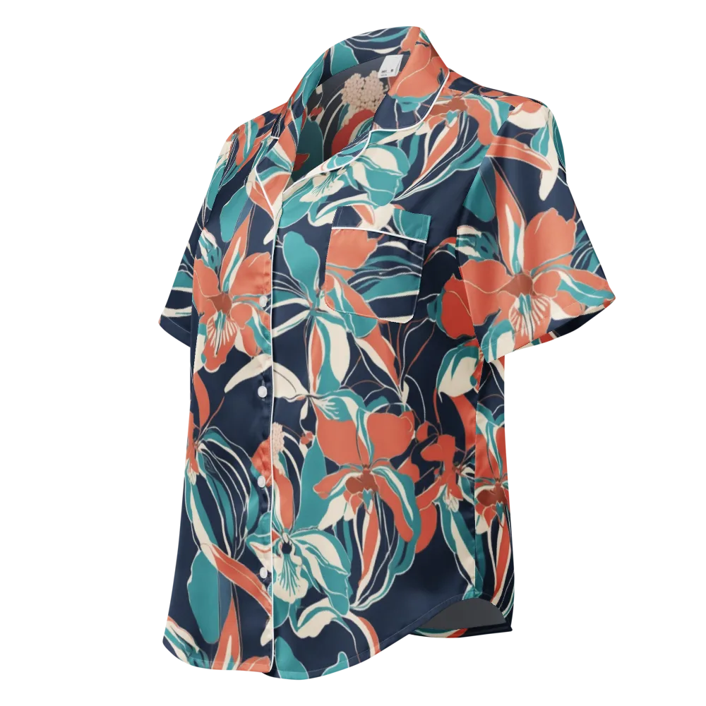 Tidal Blossoms on Women's Short Sleeve Pajama Top — Left Front