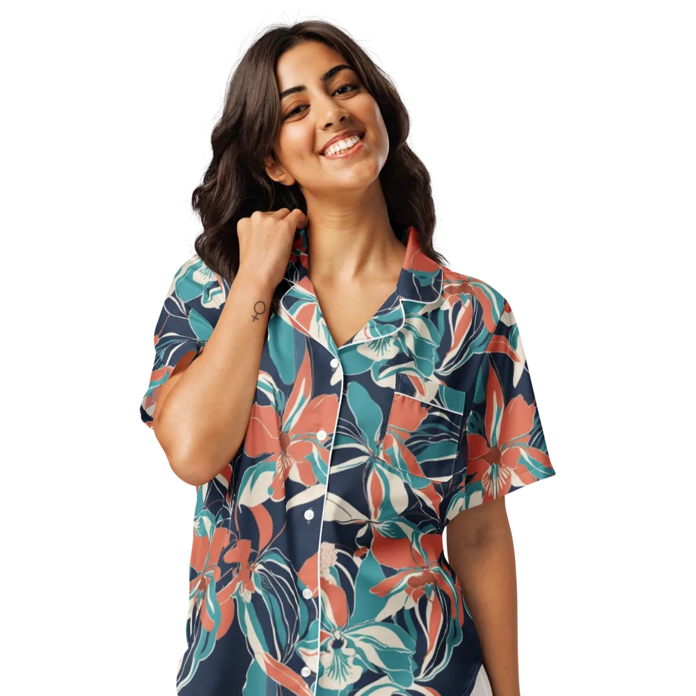 Tidal Blossoms on Women's Short Sleeve Pajama Top — Front