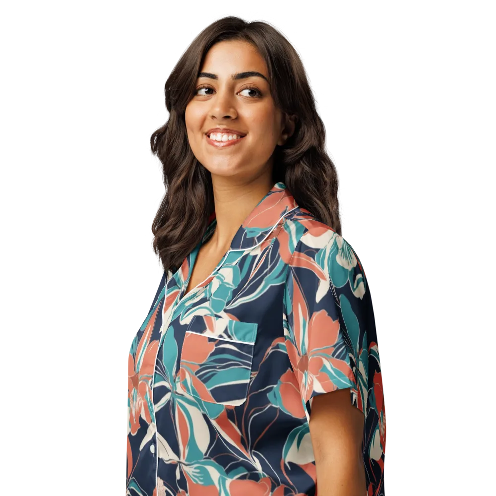 Tidal Blossoms on Women's Short Sleeve Pajama Top — Left Front