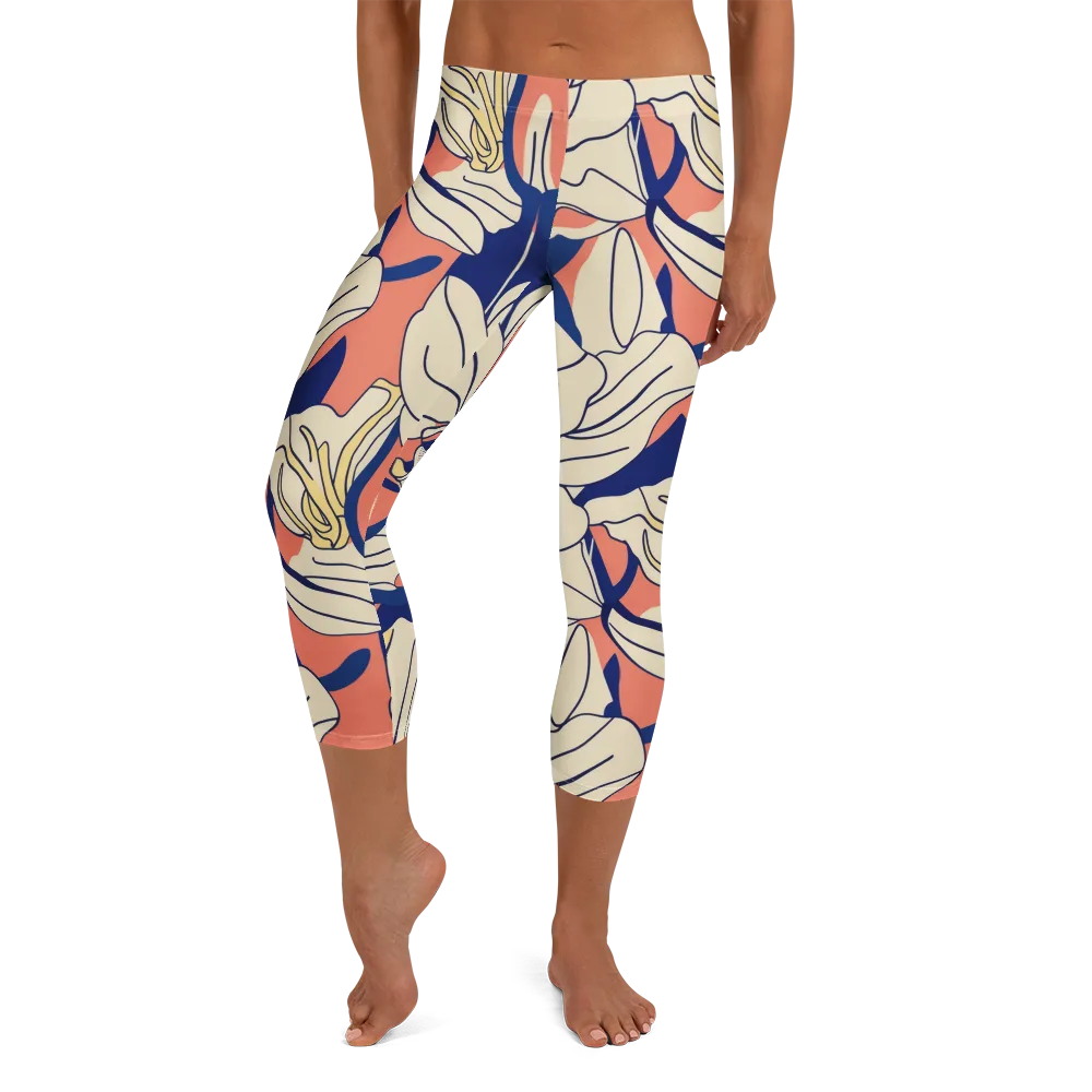 Coral Orchid on Capri Leggings — Front
