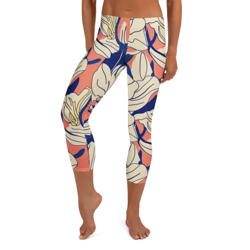 Coral Orchid on a Capri Leggings