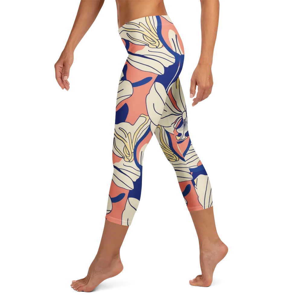 Coral Orchid on Capri Leggings — Left