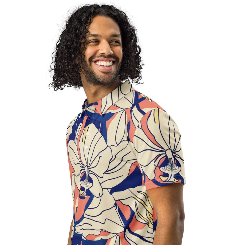 Coral Orchid on Men's Slim Fit Polo Shirt — Left Front