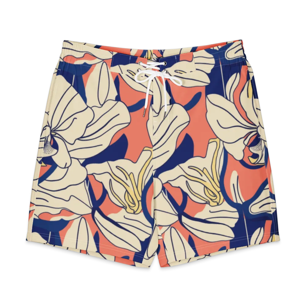 Coral Orchid on Men's Board Shorts — Front