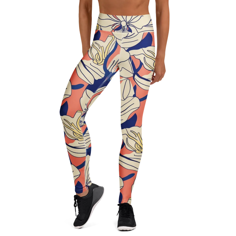 Coral Orchid on Yoga Leggings — Front