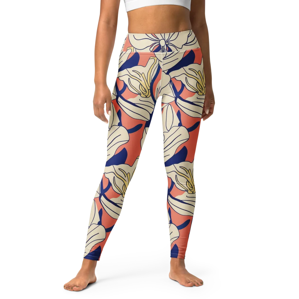 Coral Orchid on Yoga Leggings — Front