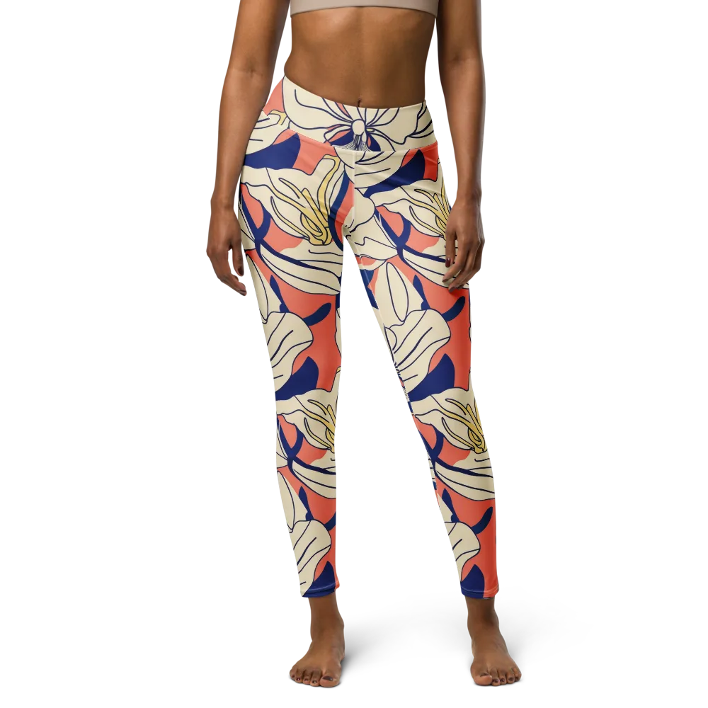 Coral Orchid on Yoga Leggings — Front