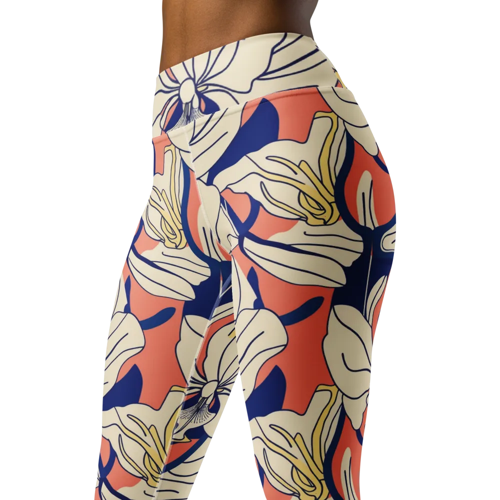Coral Orchid on Yoga Leggings — Left Front