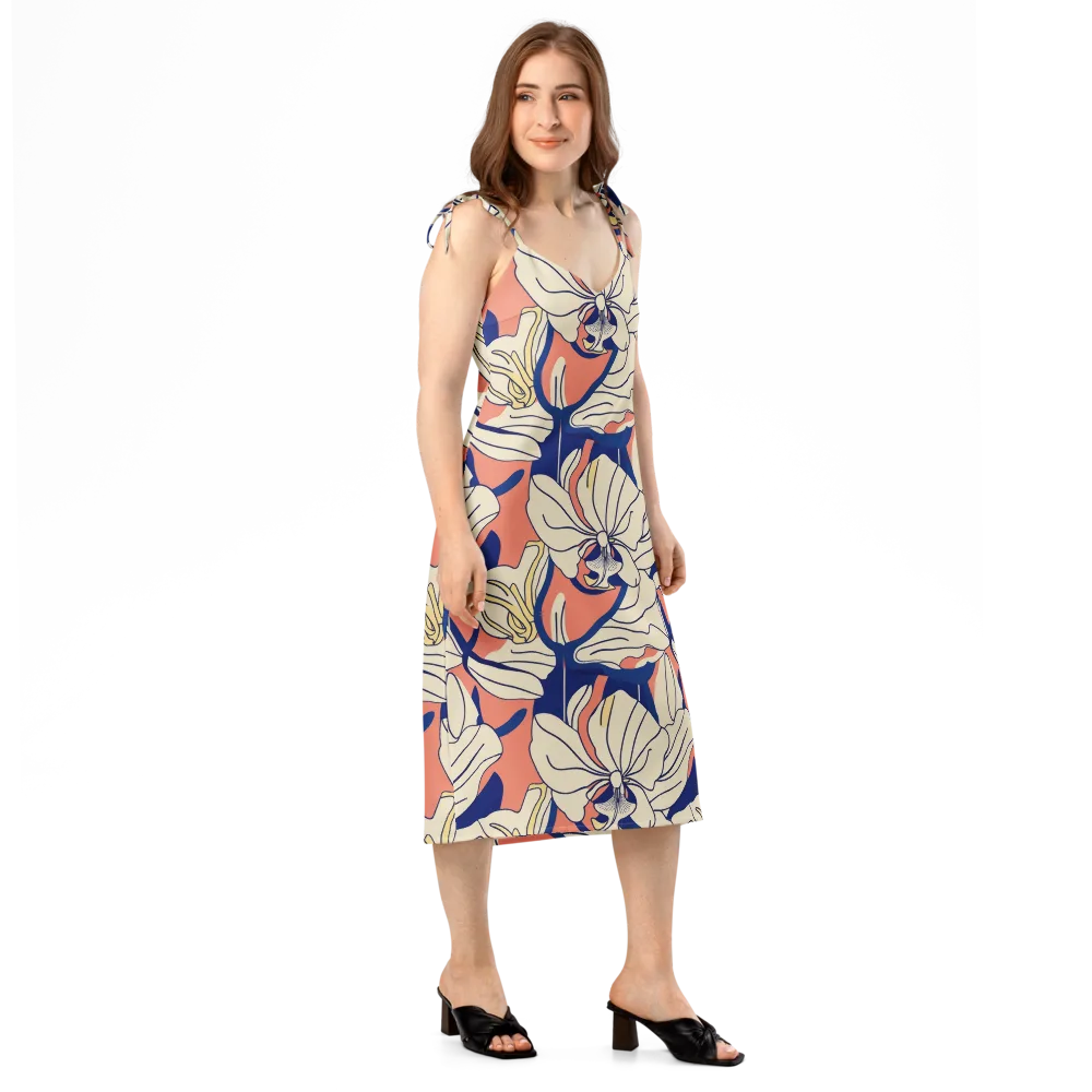 Coral Orchid on Slip Dress — Right Front