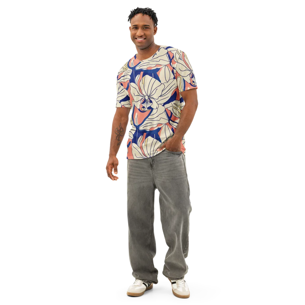 Coral Orchid on Men's Cotton Crew Neck T-Shirt — Front