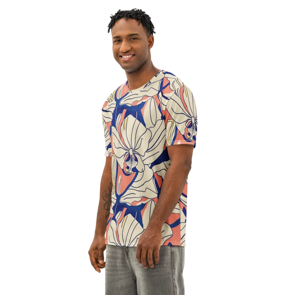 Coral Orchid on Men's Cotton Crew Neck T-Shirt — Left Front