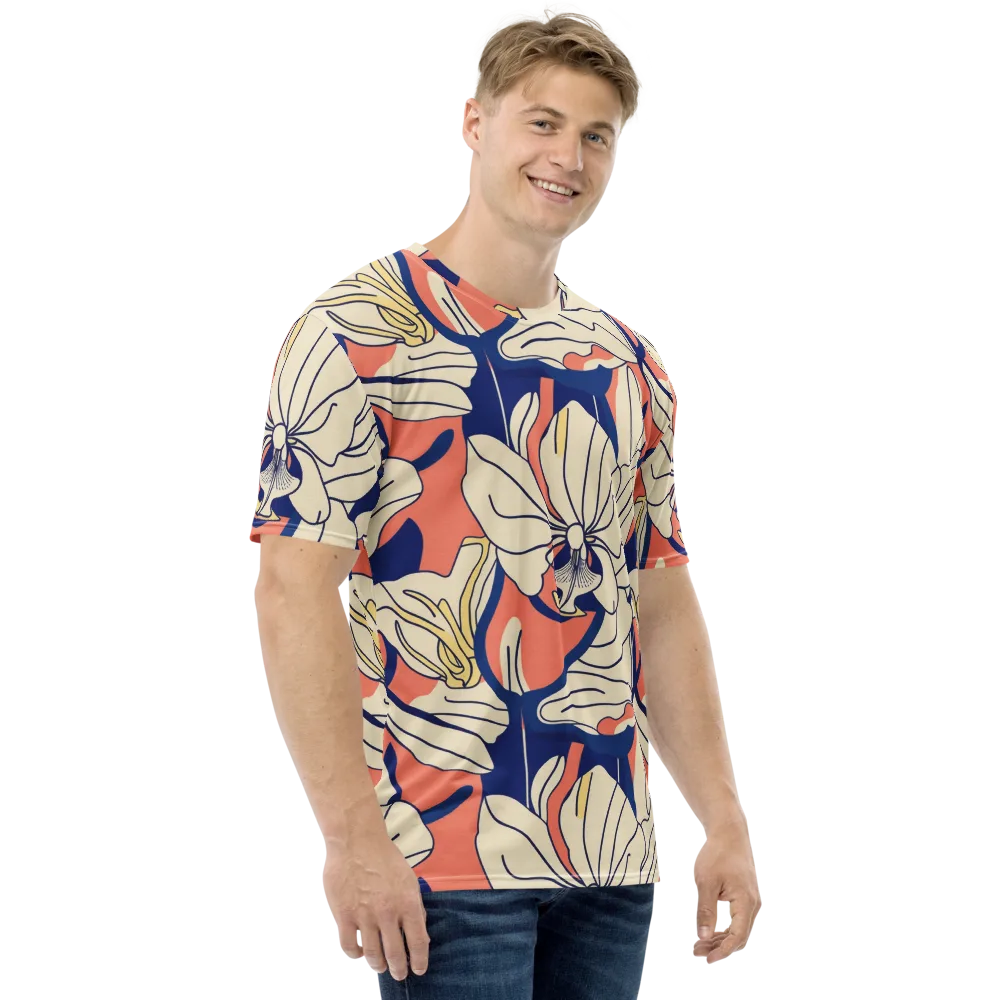 Coral Orchid on Men's Crew Neck T-Shirt — Right
