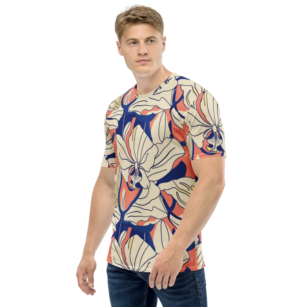 Coral Orchid on Men's Crew Neck T-Shirt — Left
