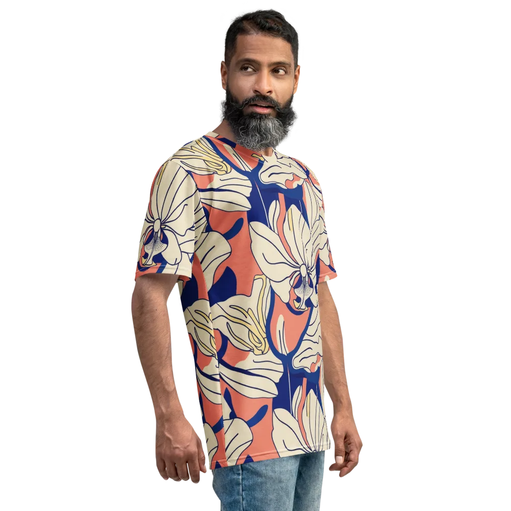 Coral Orchid on Men's Crew Neck T-Shirt — Right