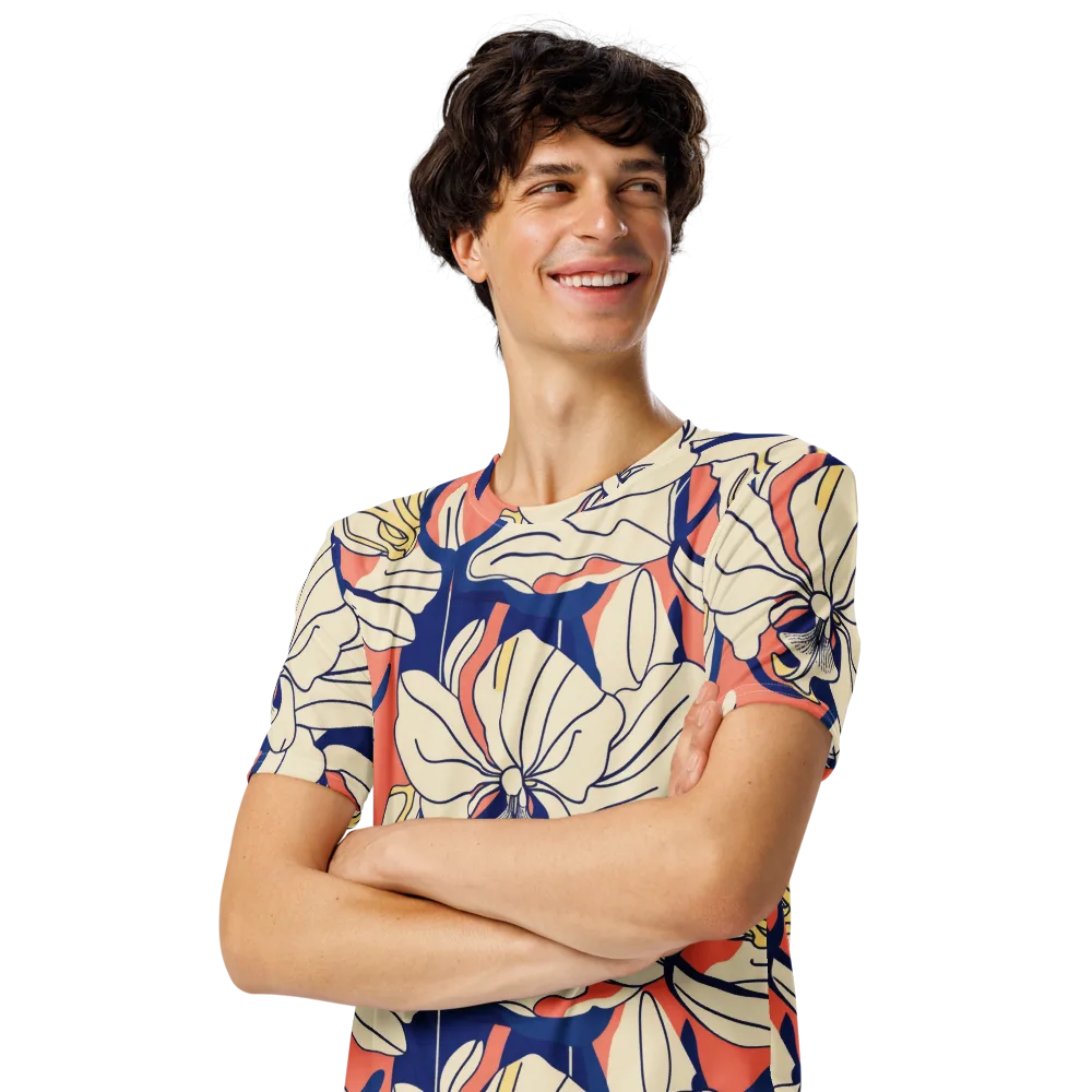 Coral Orchid on Men's Crew Neck T-Shirt — Left Front