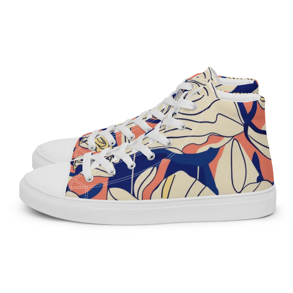 Coral Orchid on Men's High Top Canvas Shoes — Left