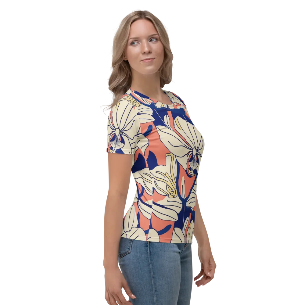 Coral Orchid on Women's Crew Neck T-Shirt — Right