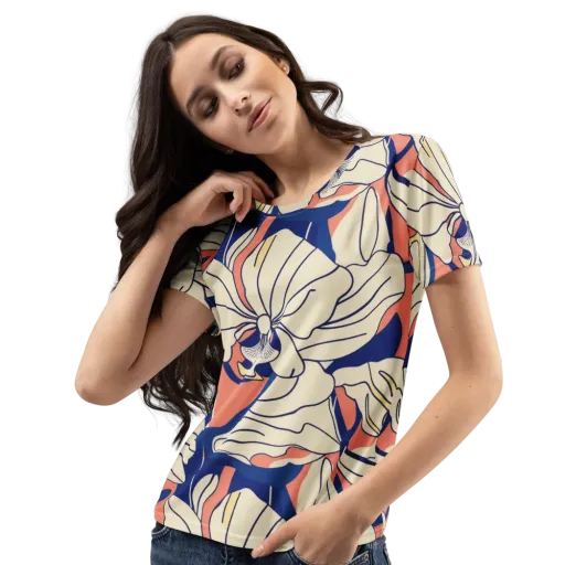 Coral Orchid on a Women's Crew Neck T-Shirt