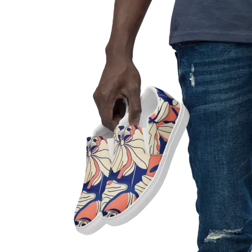 Coral Orchid on a Men's Slip-On Canvas Shoes