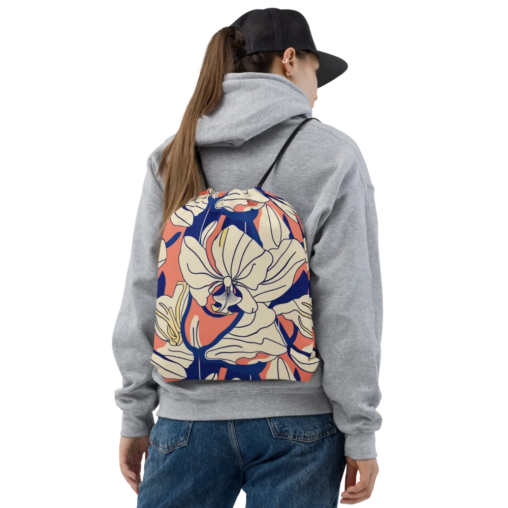 Coral Orchid on Drawstring Bag — Front