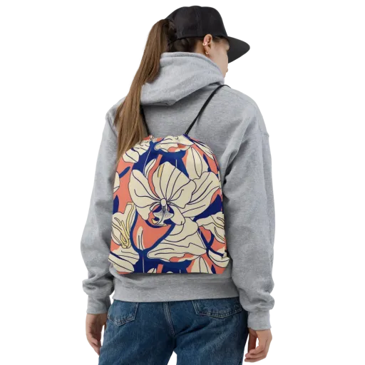 Coral Orchid on a Drawstring Bag