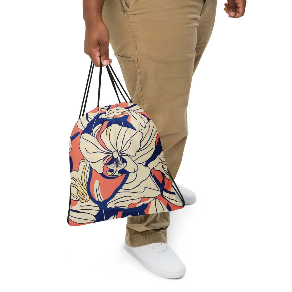 Coral Orchid on Drawstring Bag — Front