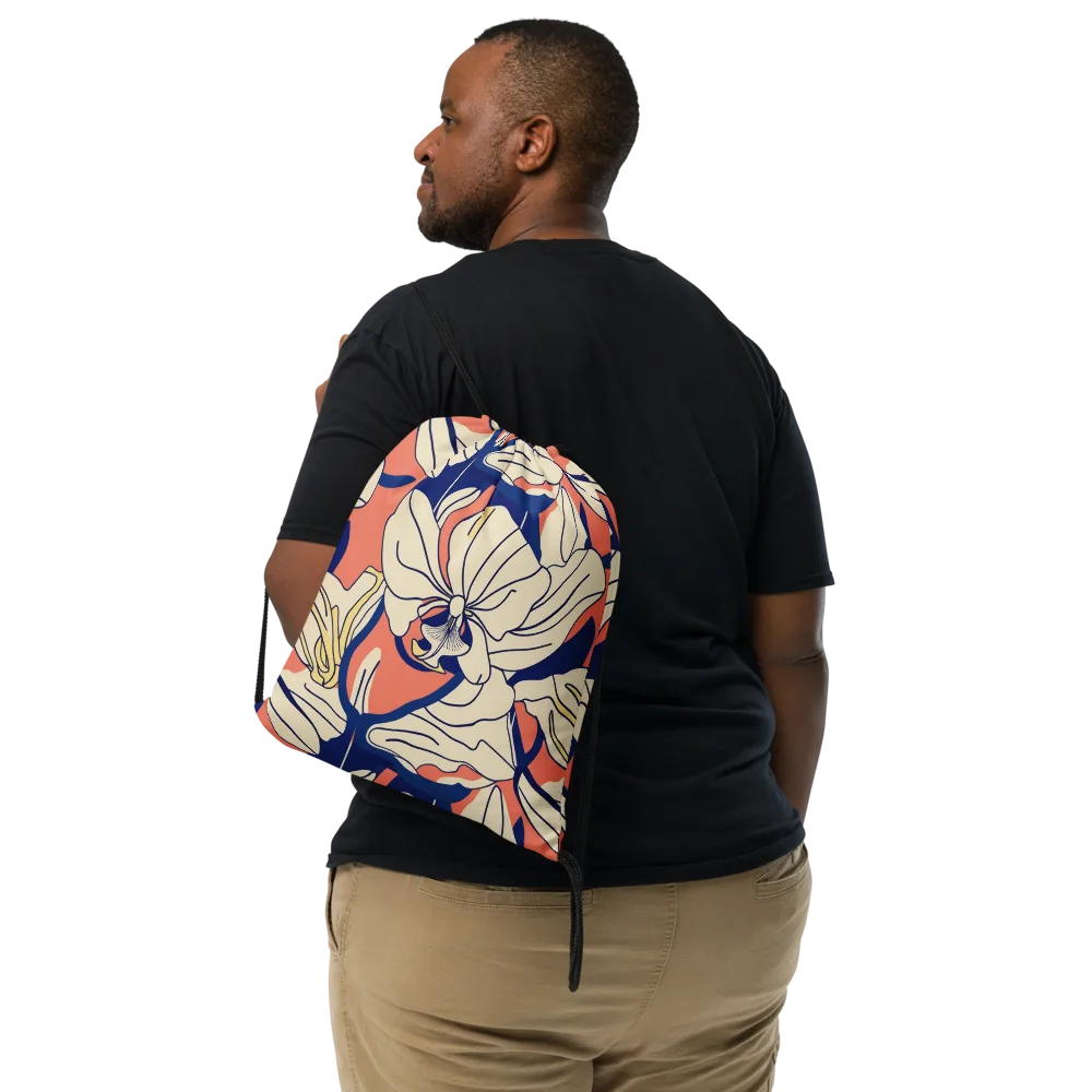 Coral Orchid on Drawstring Bag — Front