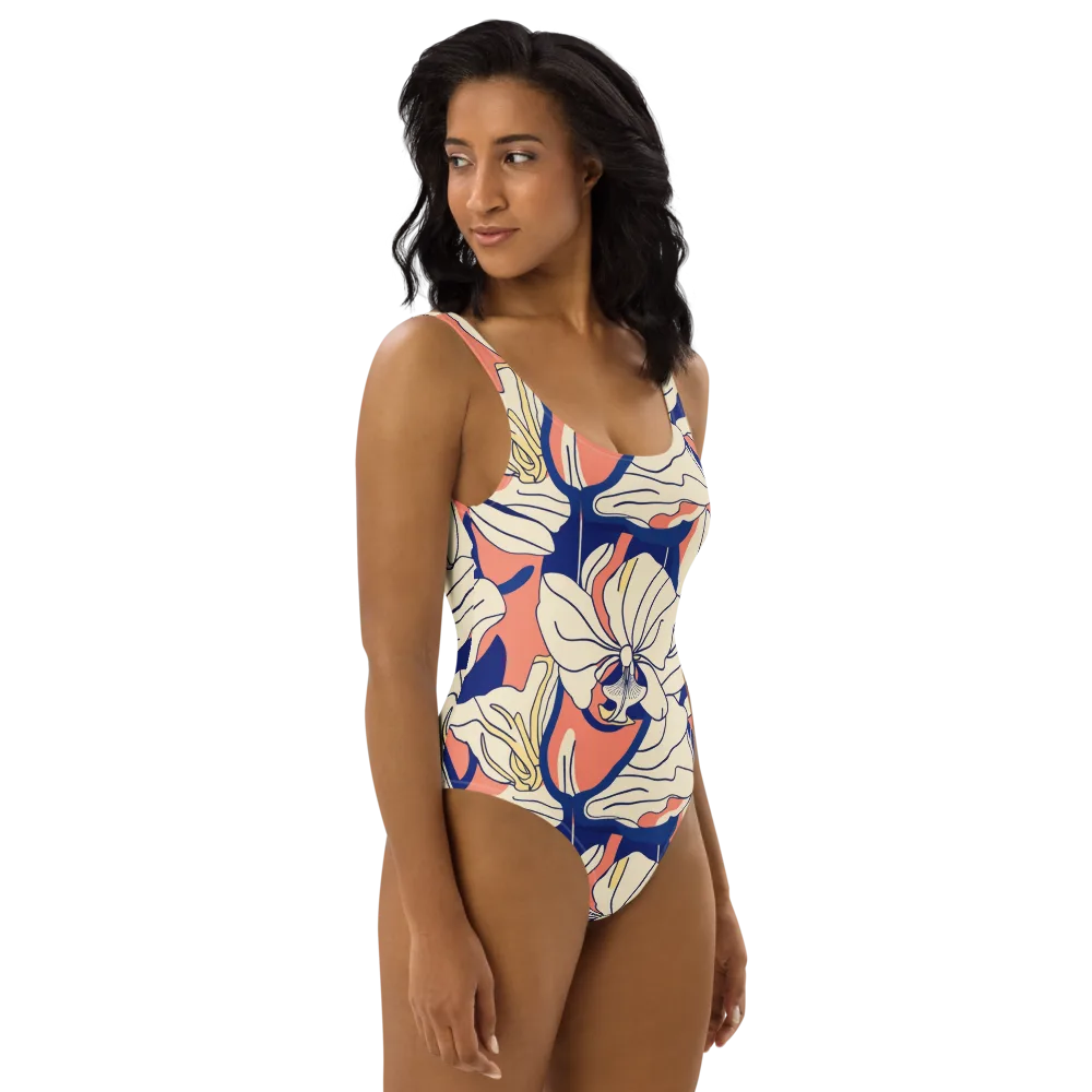 Coral Orchid on One-Piece Swimsuit — Right