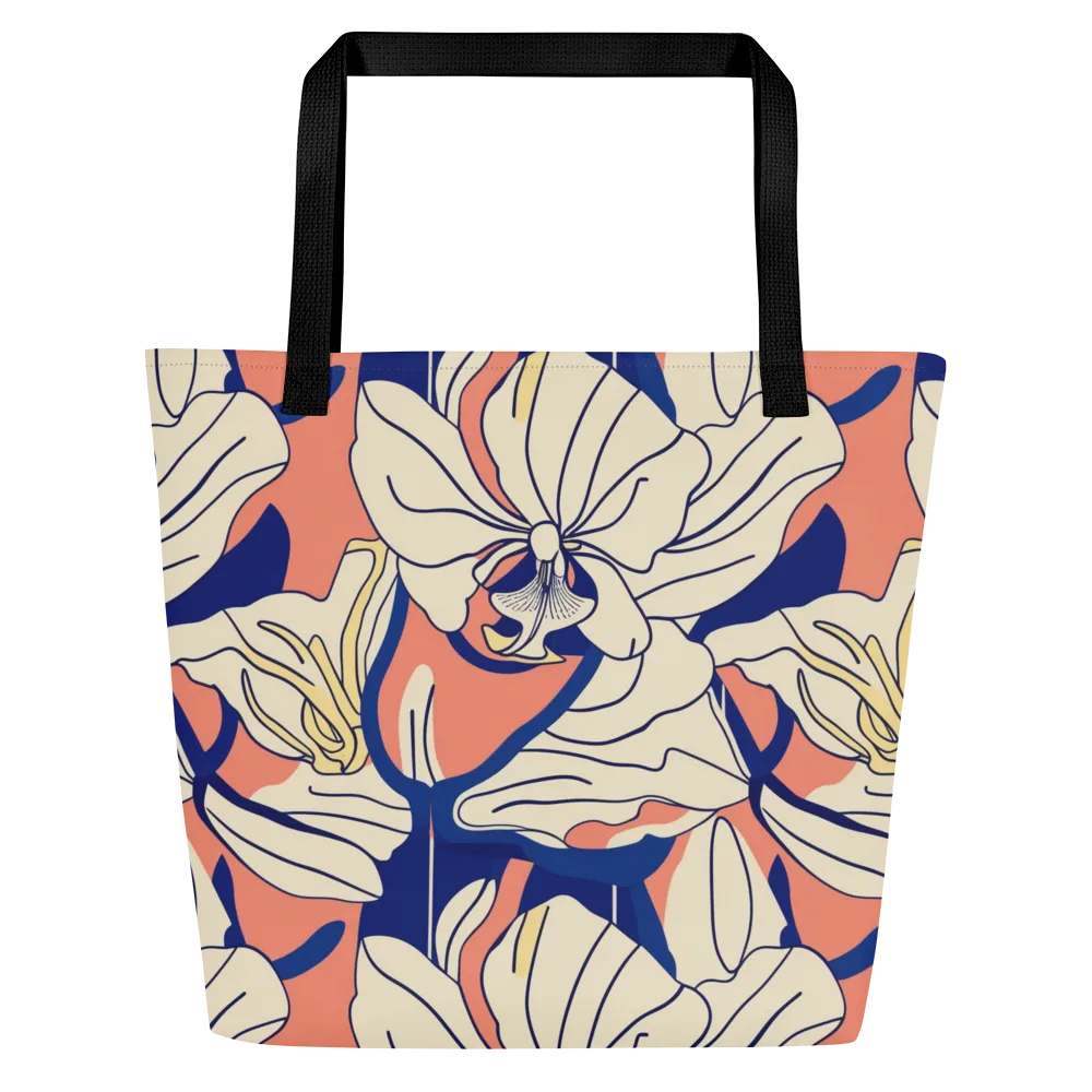Coral Orchid on Large Tote Bag W/ Pocket — Front