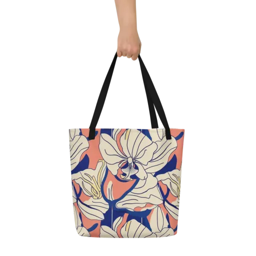 Coral Orchid on a Large Tote Bag W/ Pocket