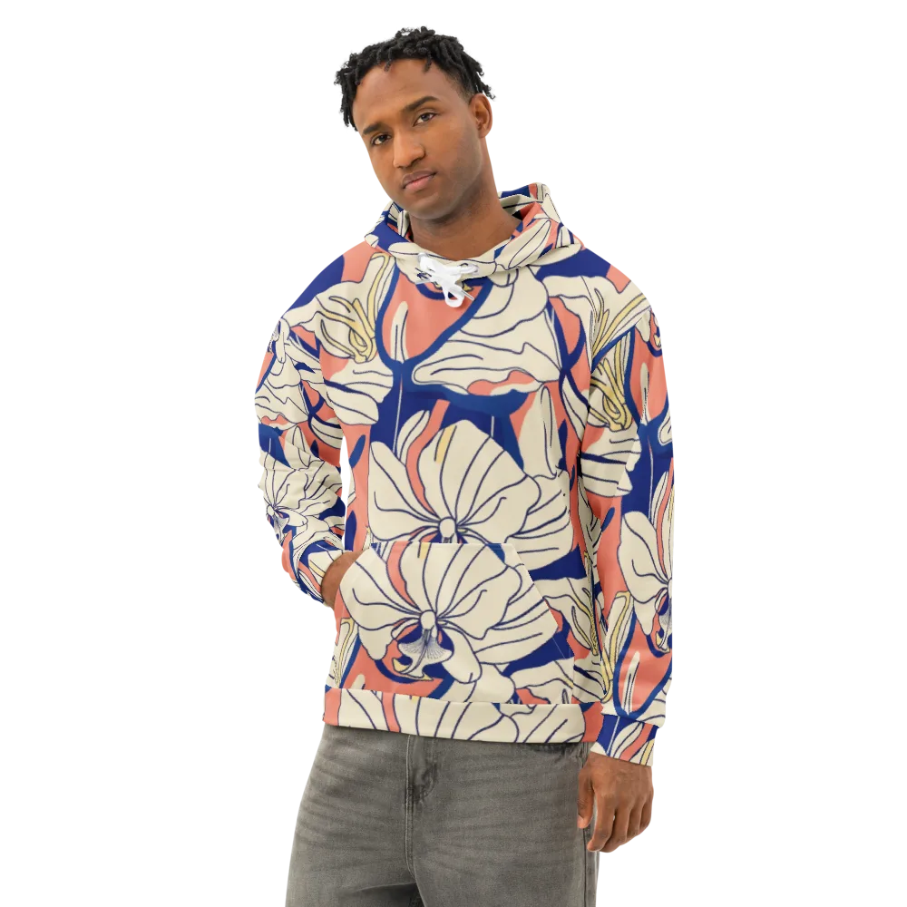 Coral Orchid on Cotton Hoodie — Left Front